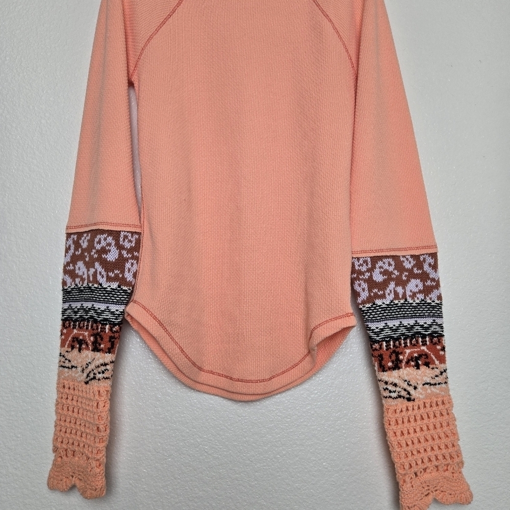 Free People In The Mix Cuff Thermal Top In Desert Orange Knit Crochet size XS - Picture 5 of 16